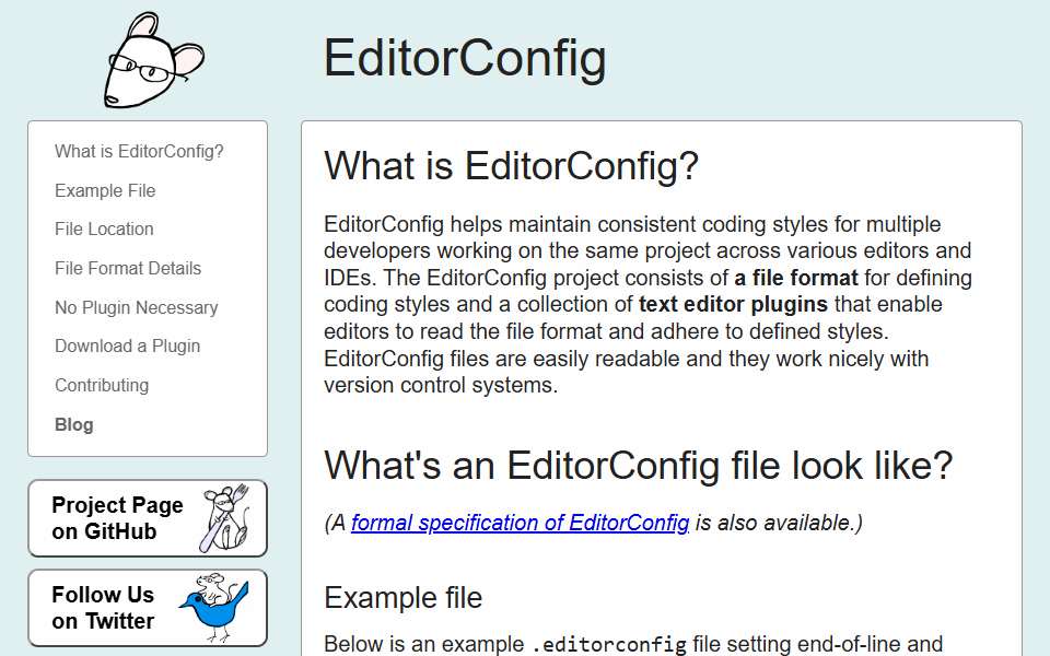 Screenshot of editorconfig.org captured 2026-07-20