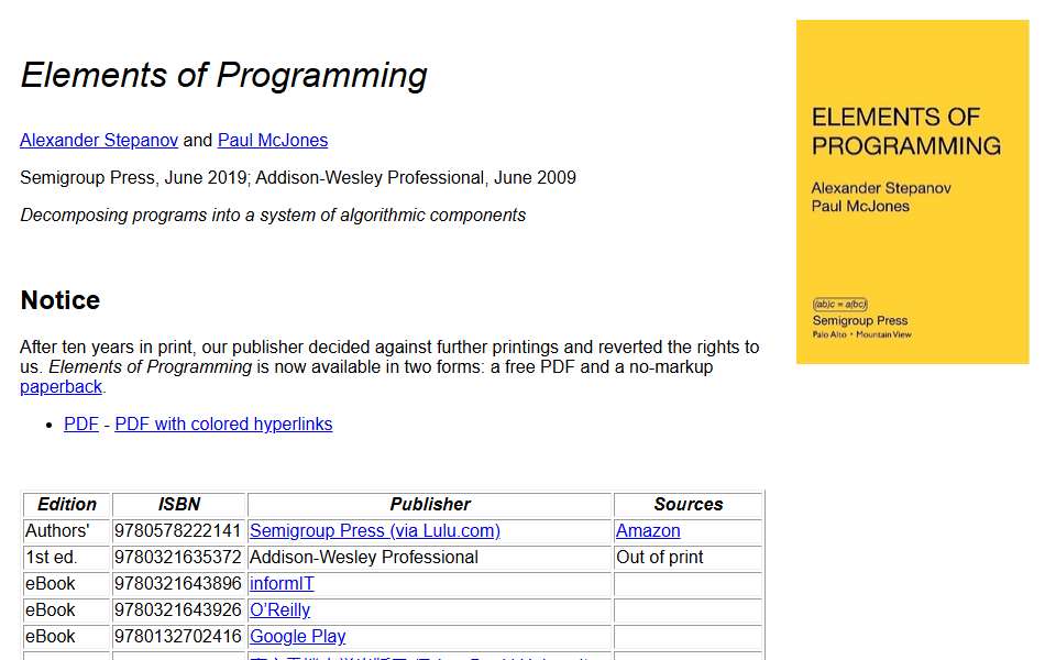 Screenshot of elementsofprogramming.com captured 2026-07-20
