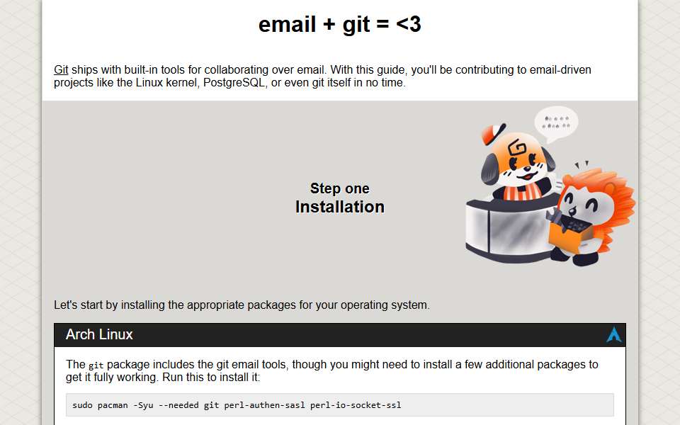 Screenshot of git-send-email.io captured 2026-07-20