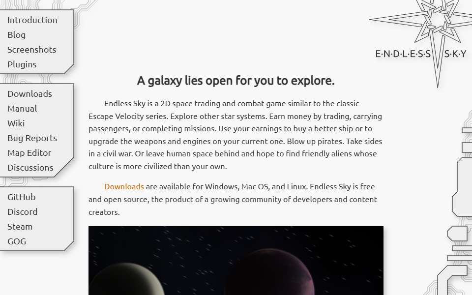 Screenshot of endless-sky.github.io captured 2026-07-20