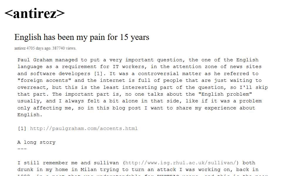 Screenshot of antirez.com captured 2026-07-20
