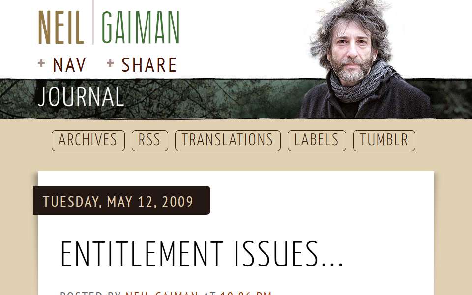 Screenshot of journal.neilgaiman.com captured 2026-07-20