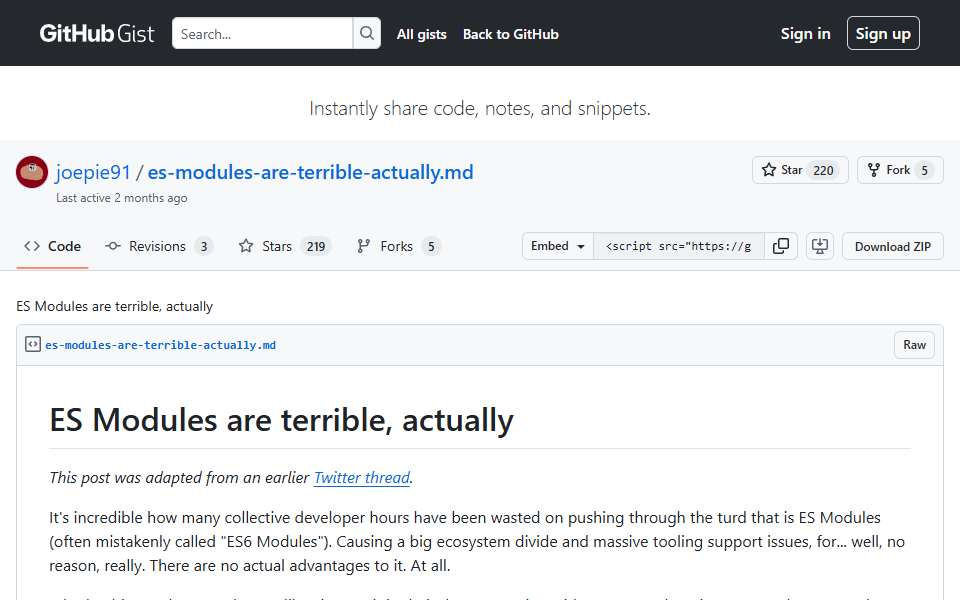 Screenshot of gist.github.com captured 2026-07-20