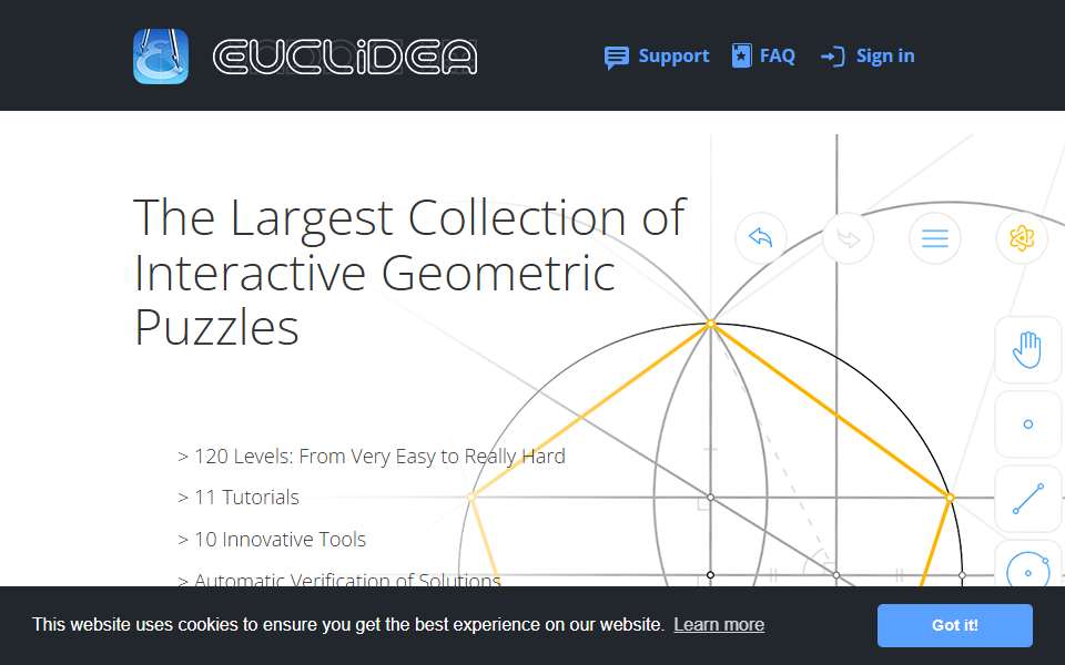 Screenshot of www.euclidea.xyz captured 2026-07-20