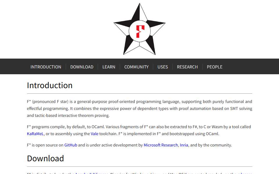 Screenshot of www.fstar-lang.org captured 2026-07-20
