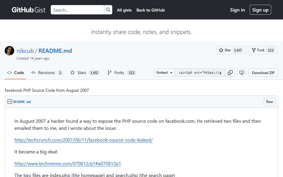 Screenshot of gist.github.com captured 2026-07-20