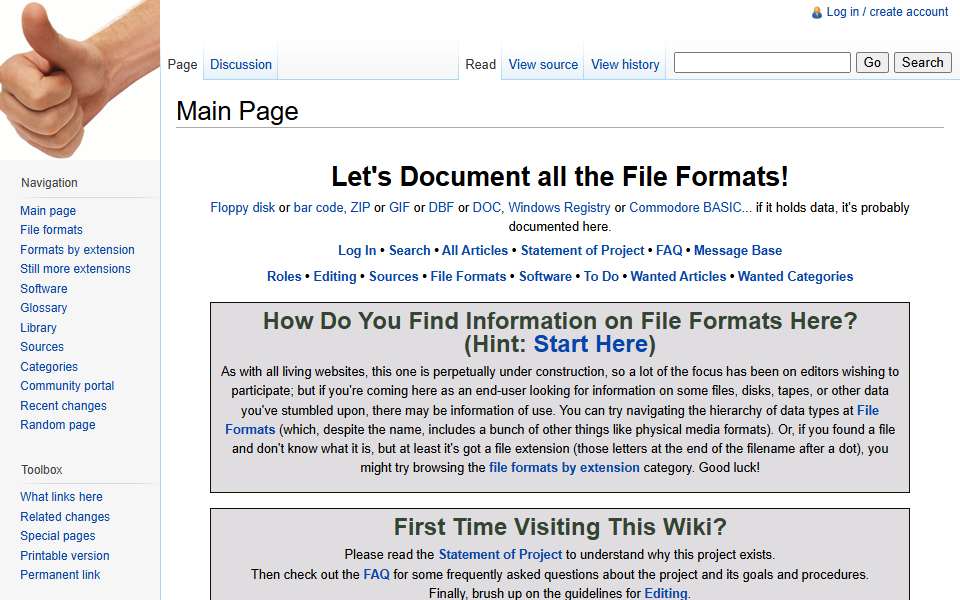 Screenshot of fileformats.archiveteam.org captured 2026-07-20