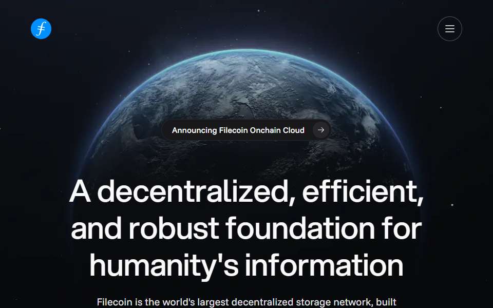 Screenshot of filecoin.io captured 2026-07-20
