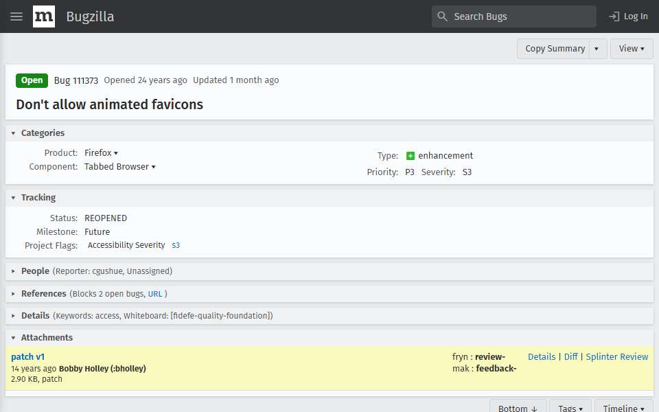 Screenshot of bugzilla.mozilla.org captured 2026-07-20