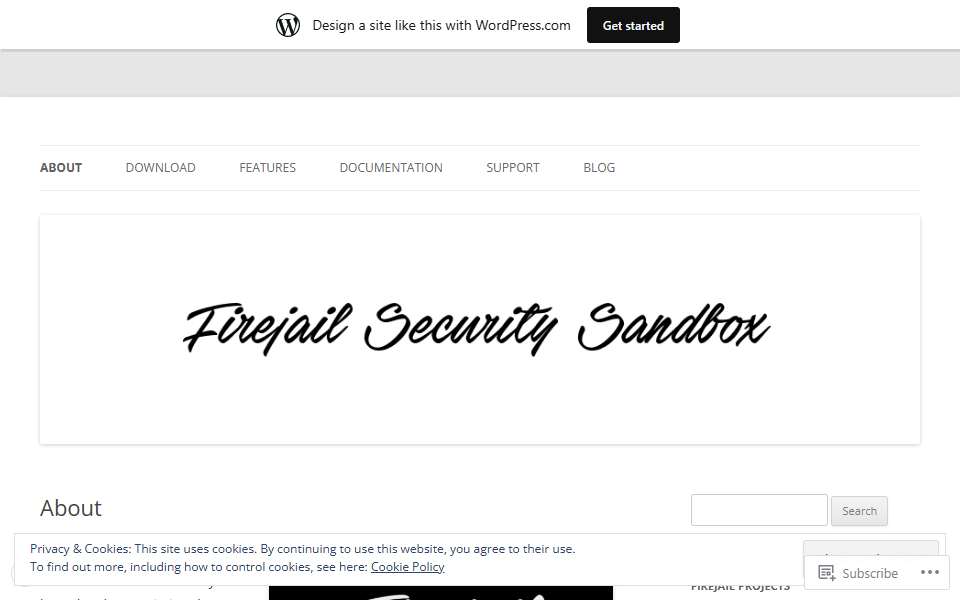 Screenshot of firejail.wordpress.com captured 2026-07-20