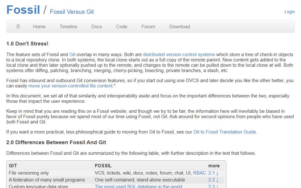 Screenshot of www.fossil-scm.org captured 2026-07-20