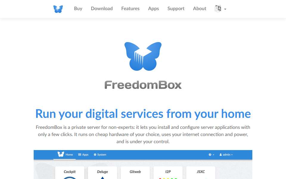 Screenshot of freedombox.org captured 2026-07-20