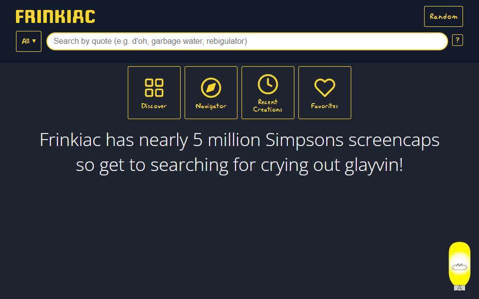 Screenshot of frinkiac.com captured 2026-07-20
