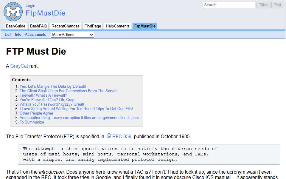Screenshot of mywiki.wooledge.org captured 2026-07-20