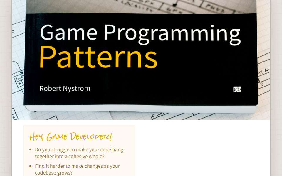 Screenshot of gameprogrammingpatterns.com captured 2026-07-20