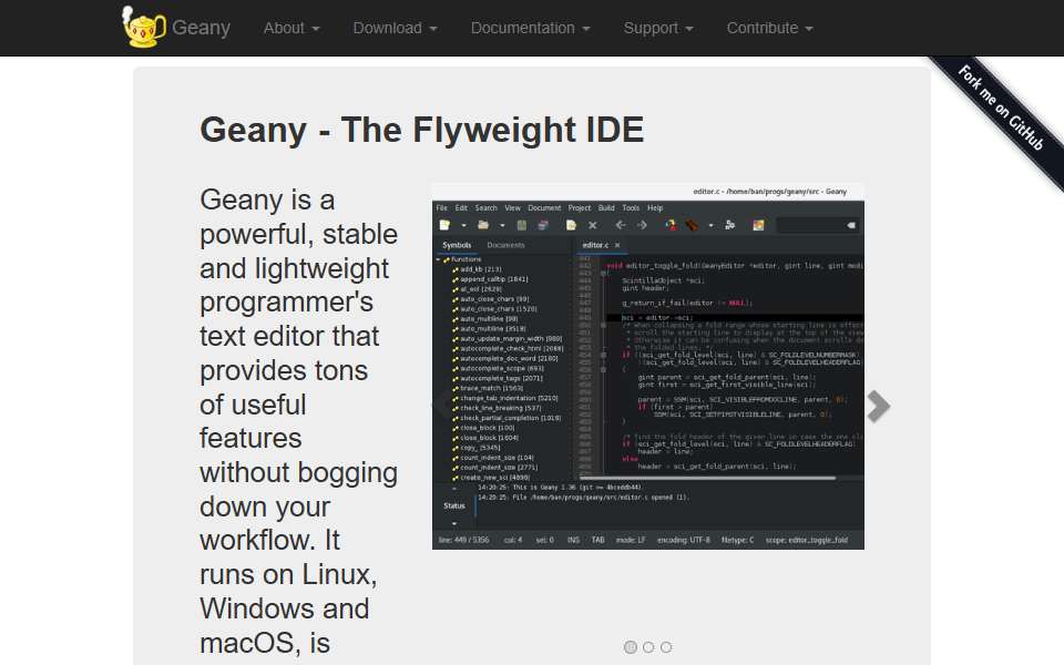 Screenshot of www.geany.org captured 2026-07-20
