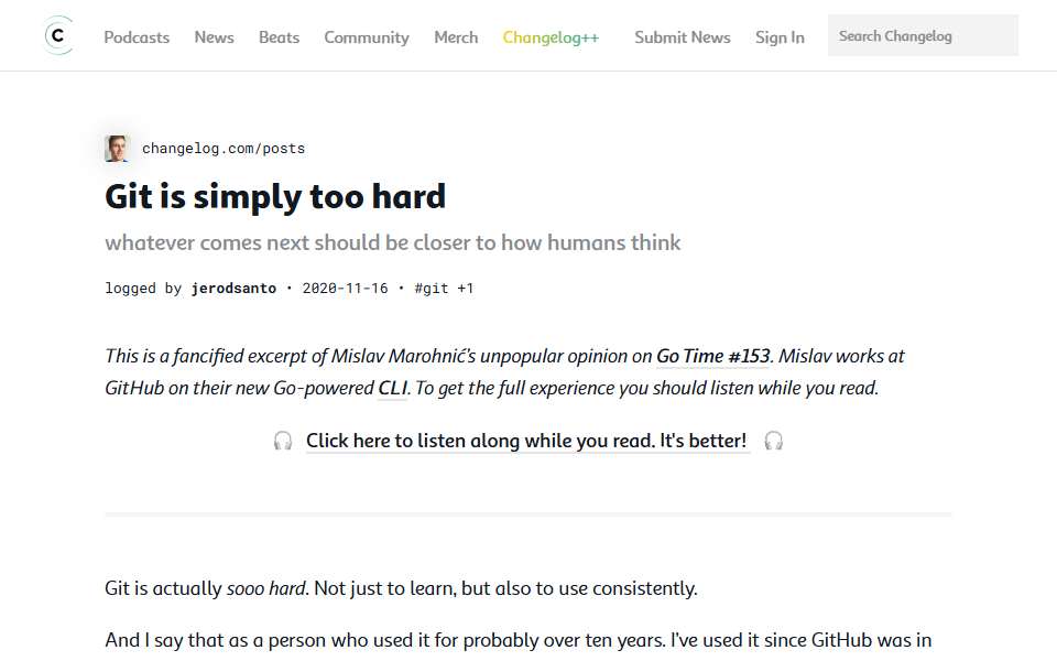 Screenshot of changelog.com captured 2026-07-20