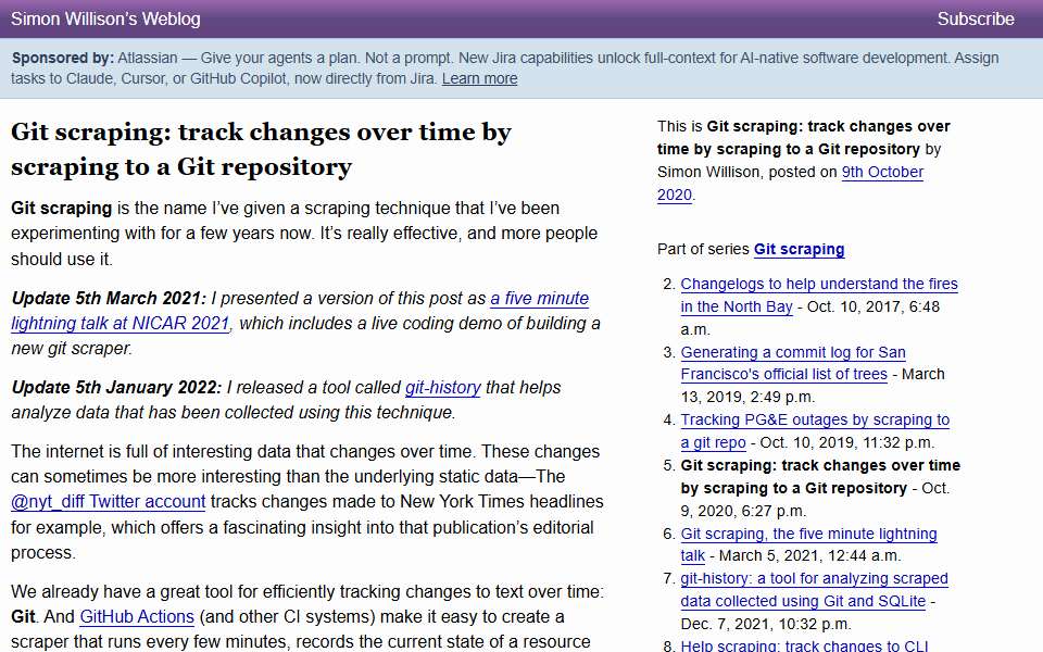 Screenshot of simonwillison.net captured 2026-07-20