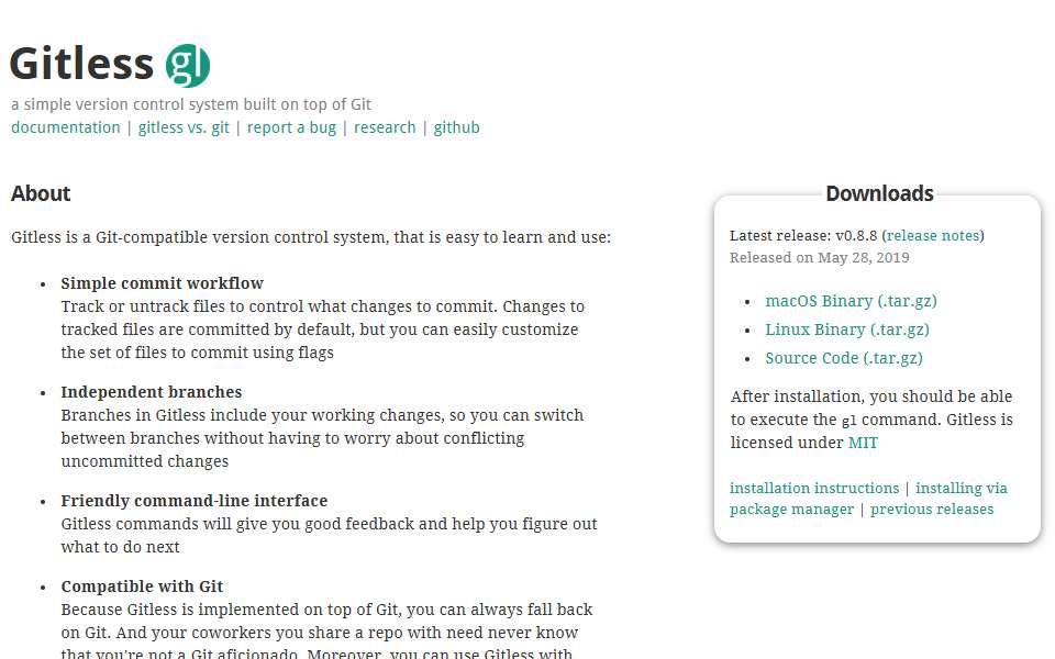 Screenshot of gitless.com captured 2026-07-20