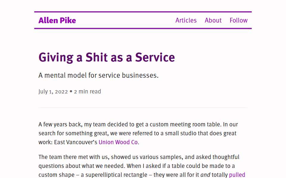 Screenshot of allenpike.com captured 2026-07-20