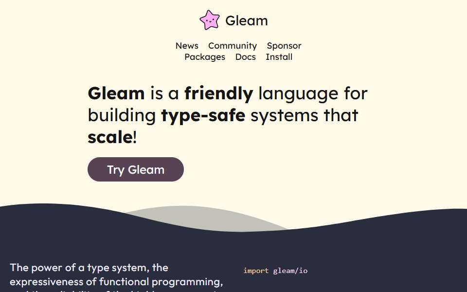 Screenshot of gleam.run captured 2026-07-20
