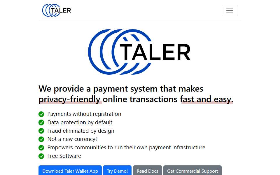 Screenshot of taler.net captured 2026-07-20