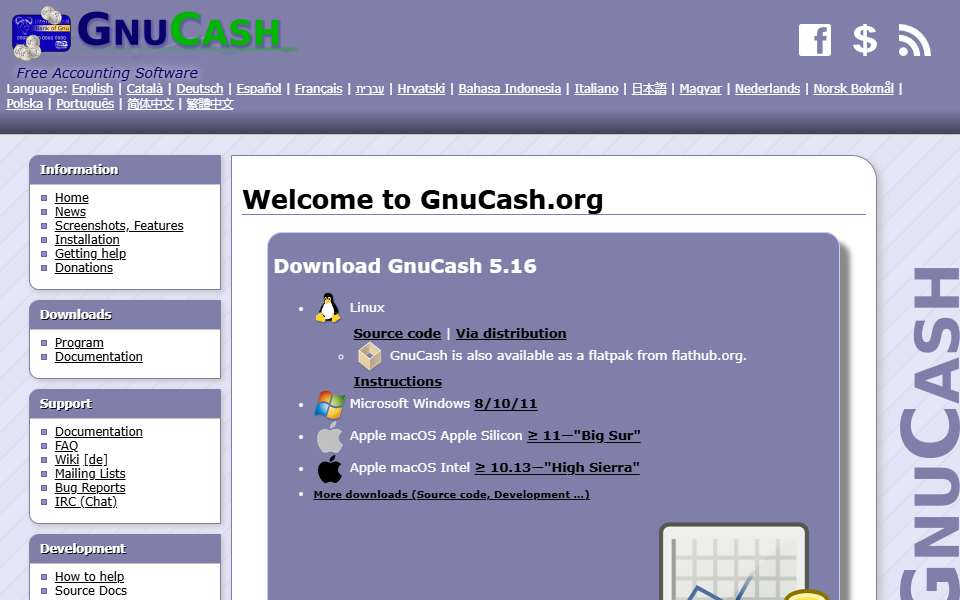 Screenshot of www.gnucash.org captured 2026-07-20