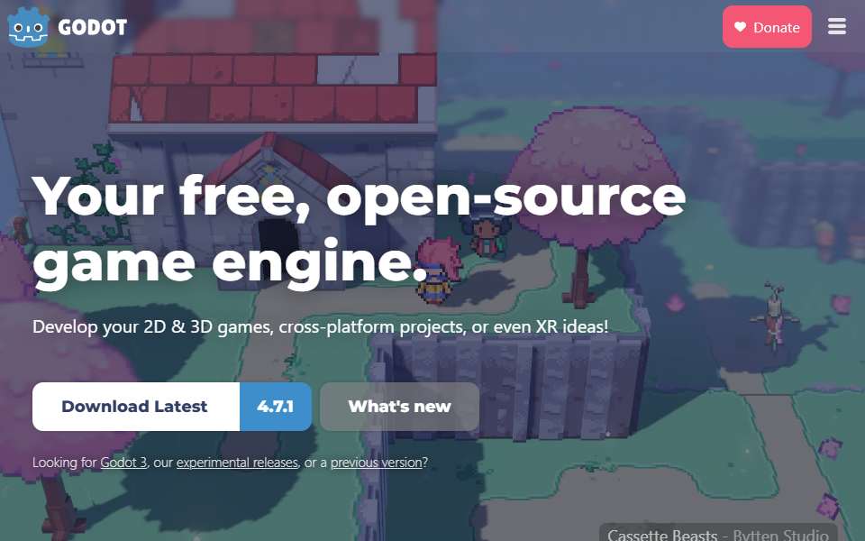 Screenshot of godotengine.org captured 2026-07-20