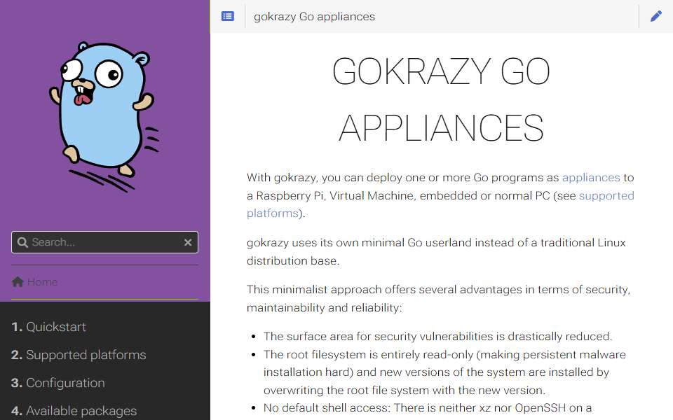 Screenshot of gokrazy.org captured 2026-07-20