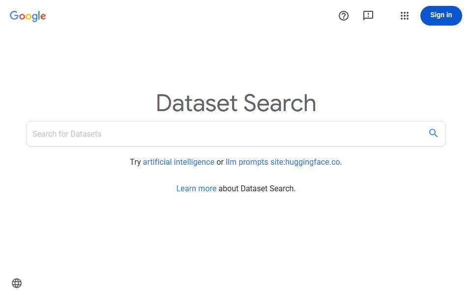 Screenshot of datasetsearch.research.google.com captured 2026-07-20