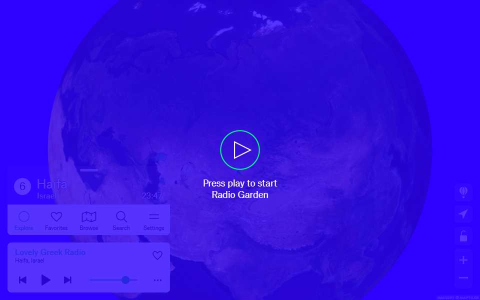 Screenshot of radio.garden captured 2026-07-20