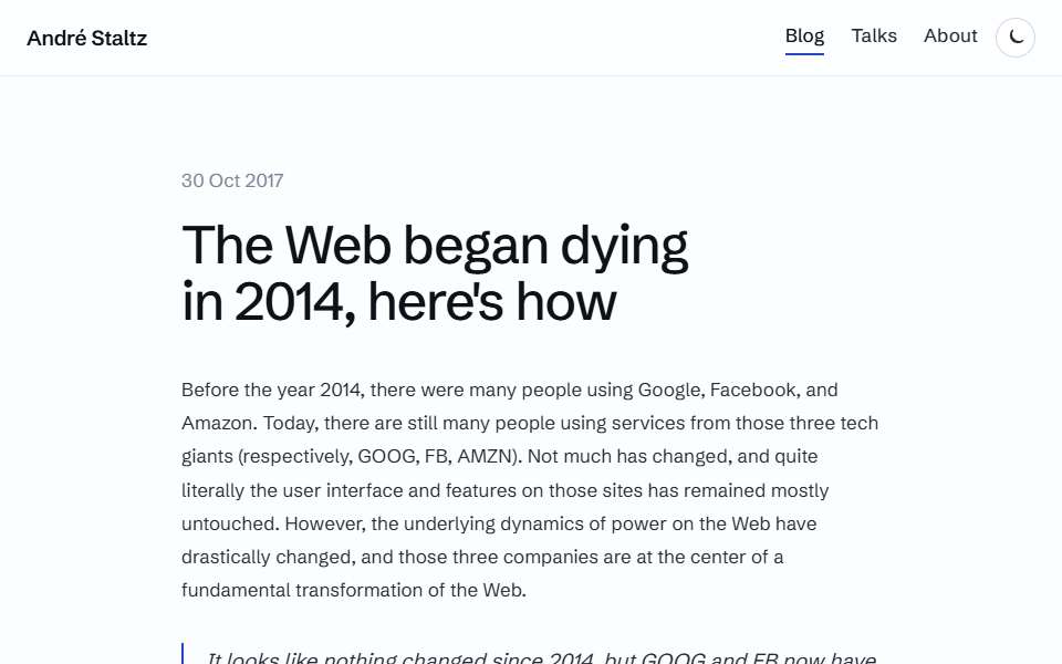 Screenshot of staltz.com captured 2026-07-20