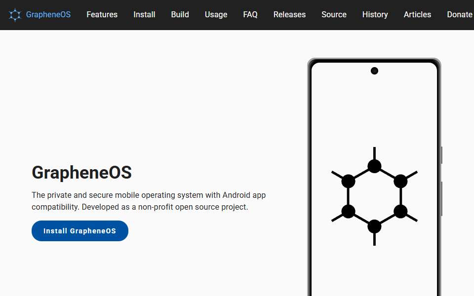 Screenshot of grapheneos.org captured 2026-07-20