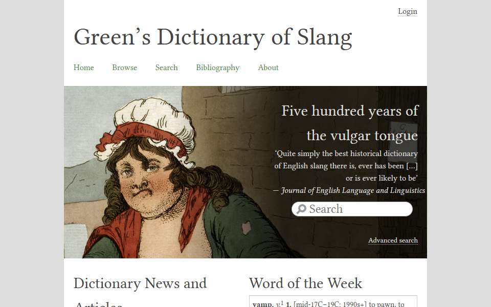 Screenshot of greensdictofslang.com captured 2026-07-20