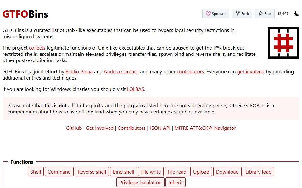 Screenshot of gtfobins.github.io captured 2026-07-20