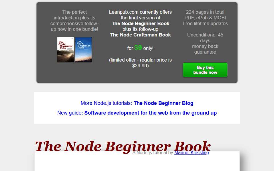 Screenshot of www.nodebeginner.org captured 2026-07-20