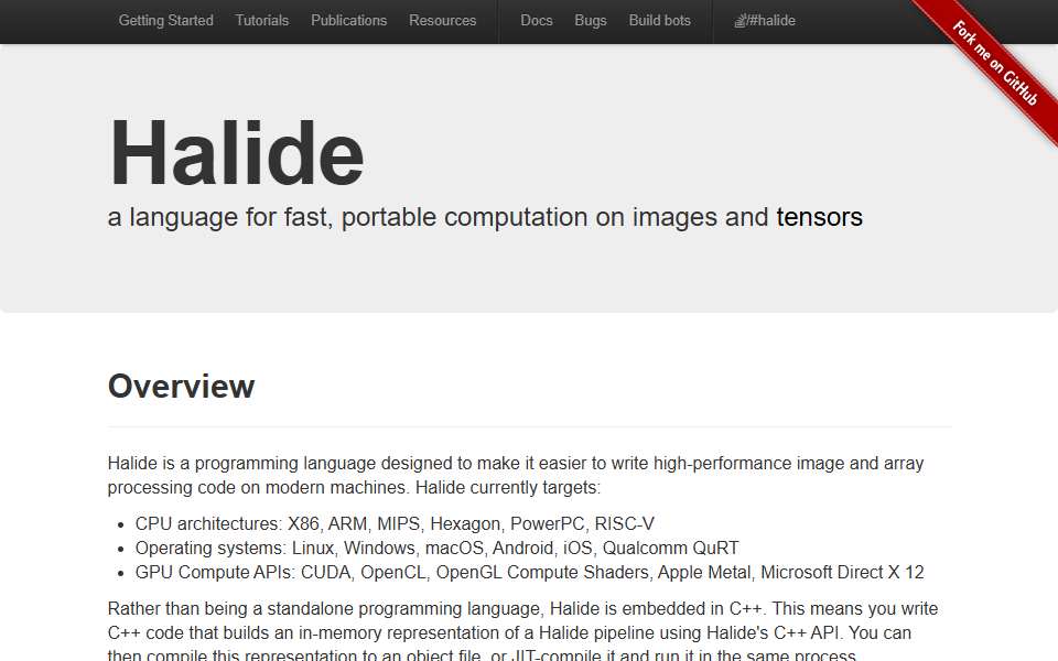 Screenshot of halide-lang.org captured 2026-07-20