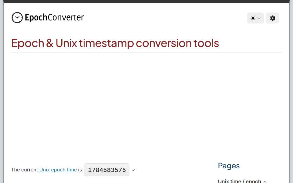Screenshot of www.epochconverter.com captured 2026-07-20