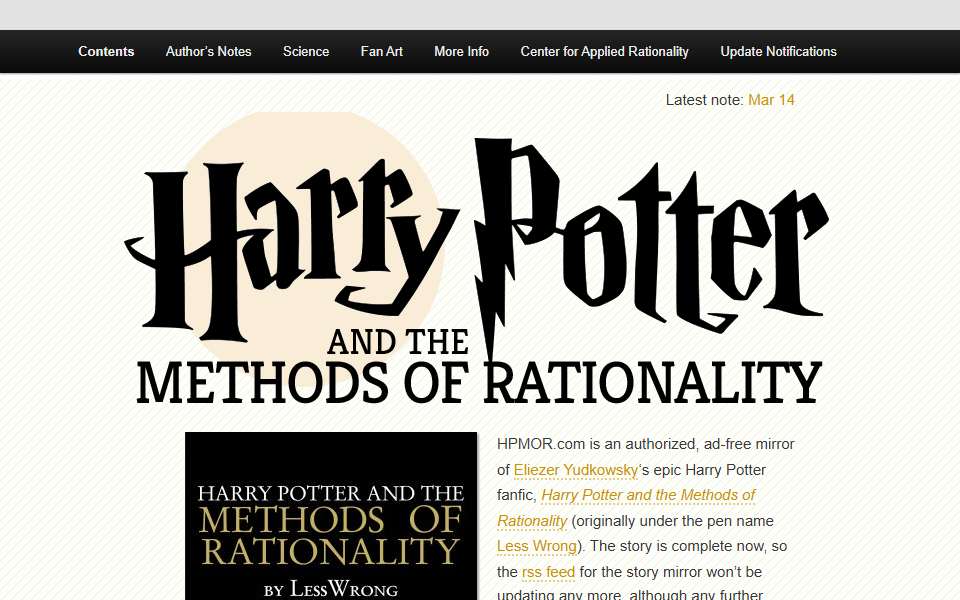 Screenshot of hpmor.com captured 2026-07-20