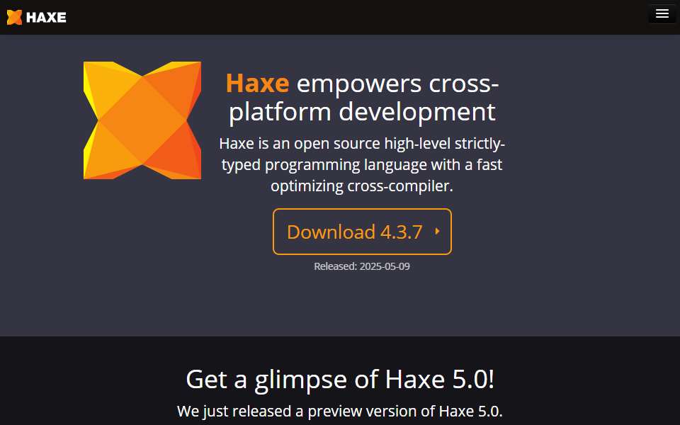Screenshot of haxe.org captured 2026-07-20