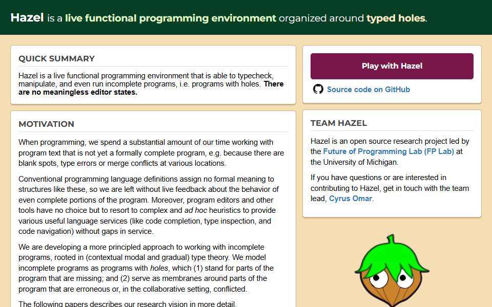 Screenshot of hazel.org captured 2026-07-20