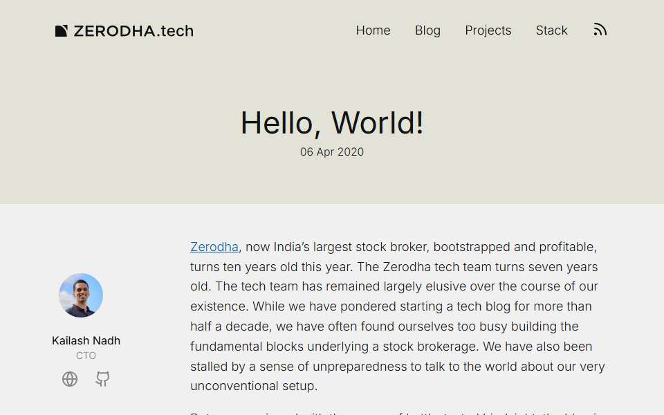 Screenshot of zerodha.tech captured 2026-07-20
