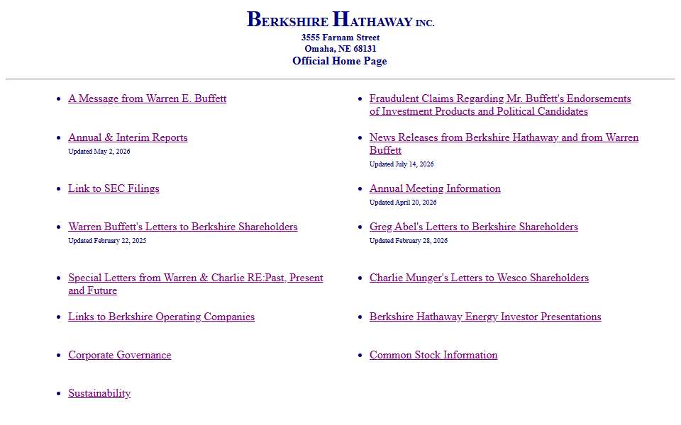 Screenshot of www.berkshirehathaway.com captured 2026-07-20