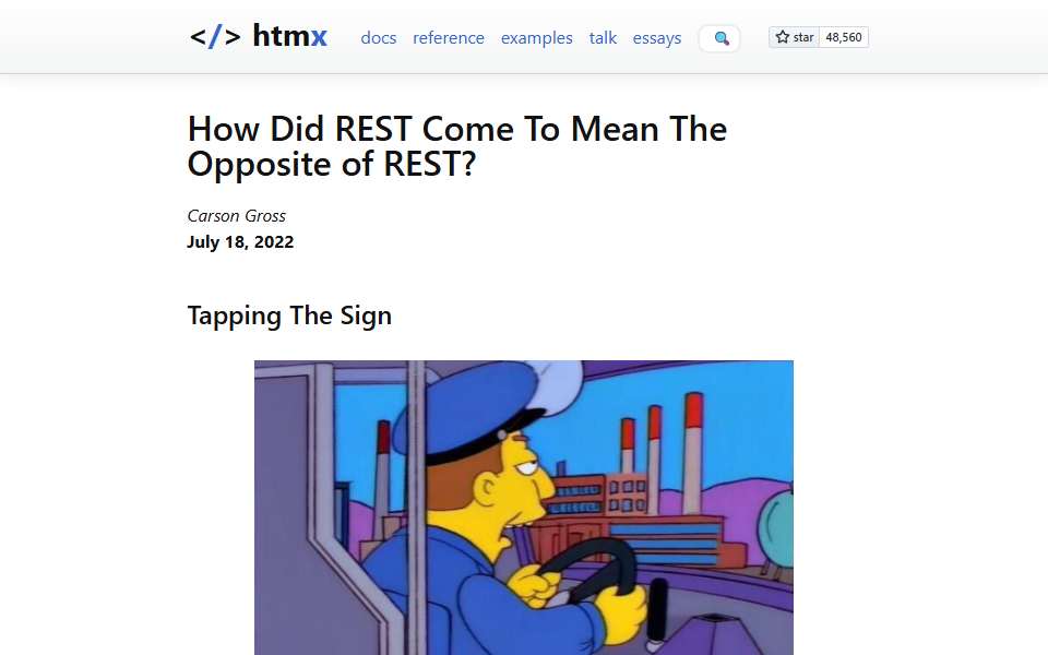Screenshot of htmx.org captured 2026-07-20