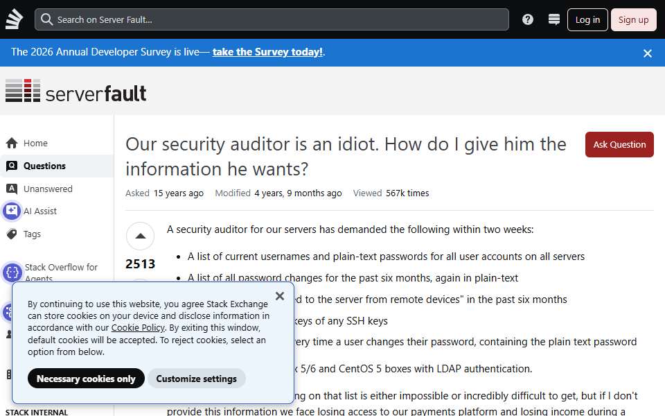 Screenshot of serverfault.com captured 2026-07-20