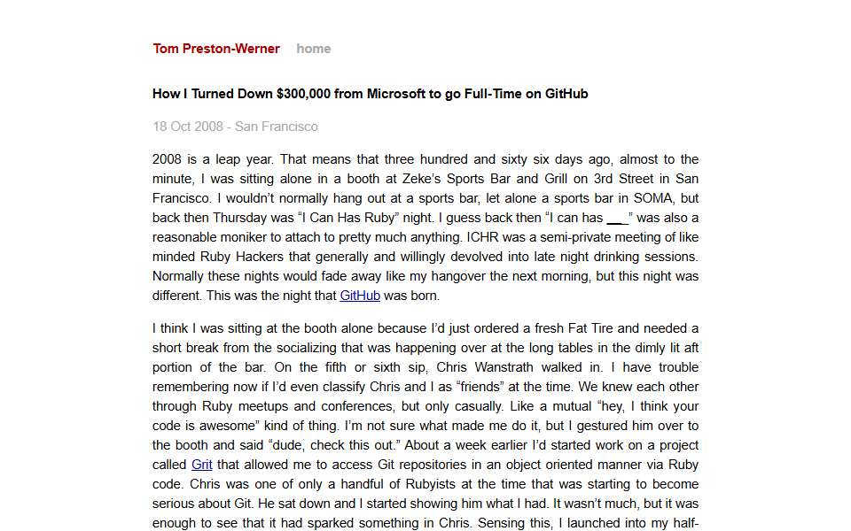 Screenshot of tom.preston-werner.com captured 2026-07-20