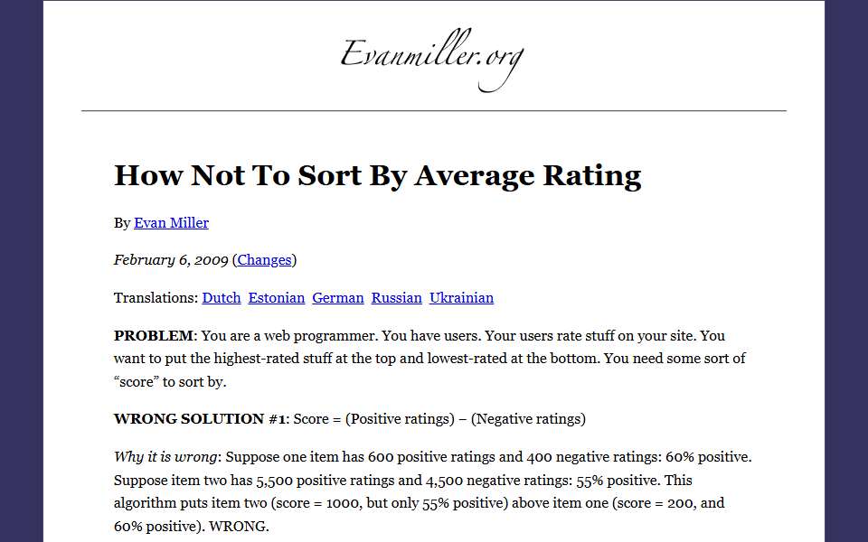 Screenshot of www.evanmiller.org captured 2026-07-20