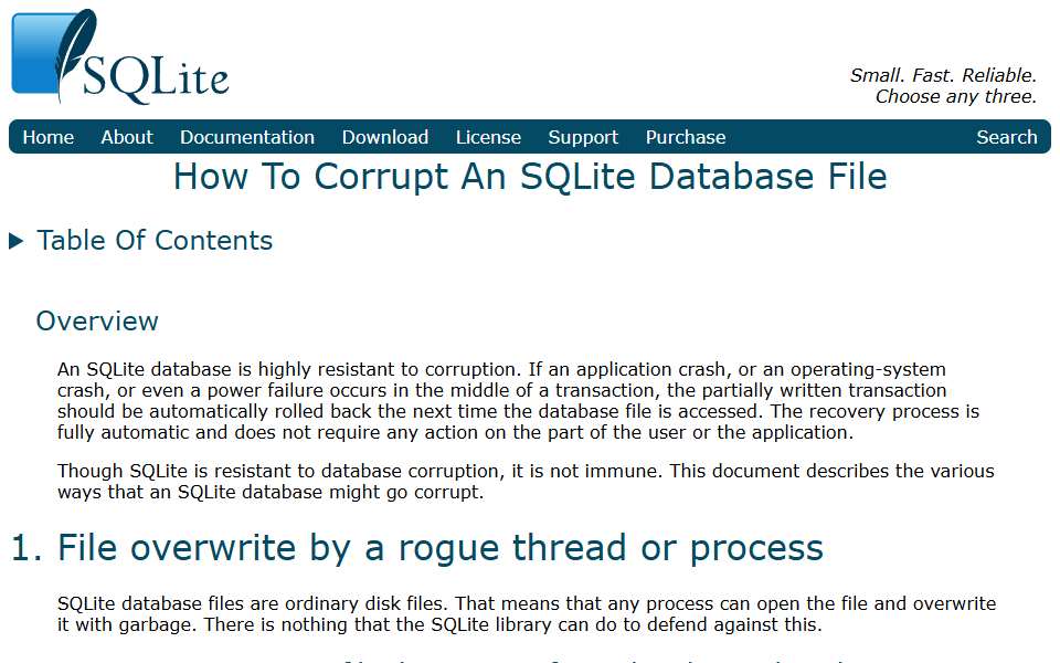 Screenshot of sqlite.org captured 2026-07-20