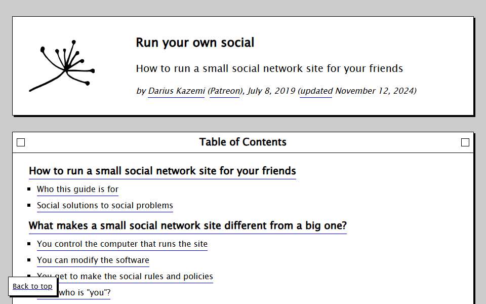 Screenshot of runyourown.social captured 2026-07-20