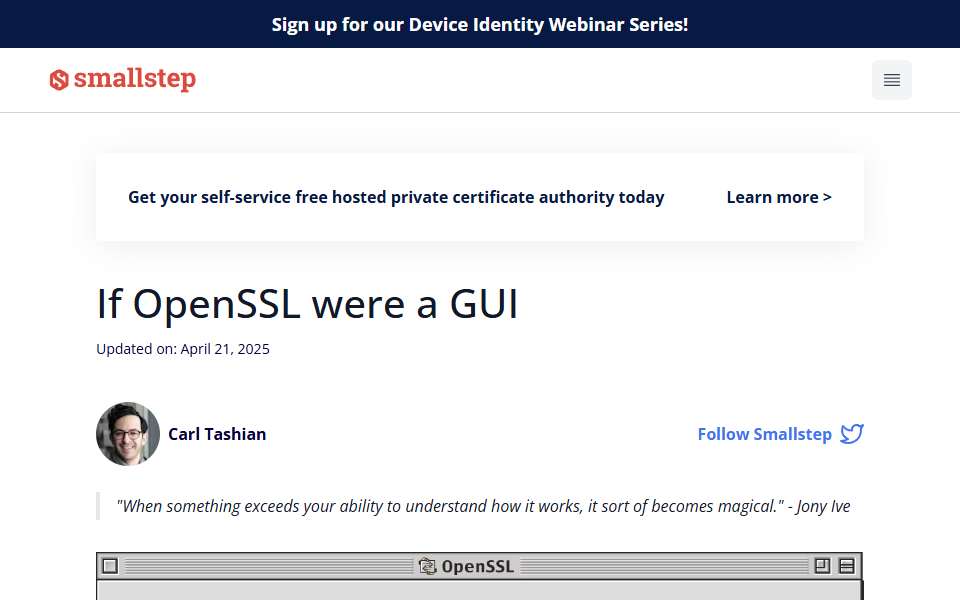 Screenshot of smallstep.com captured 2026-07-20